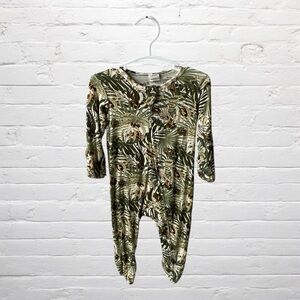 Larkspur // Bamboo Jungle Leaf Print Baby Footie with Foldover Mittens